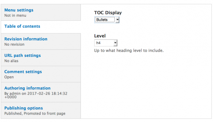 TOC node options